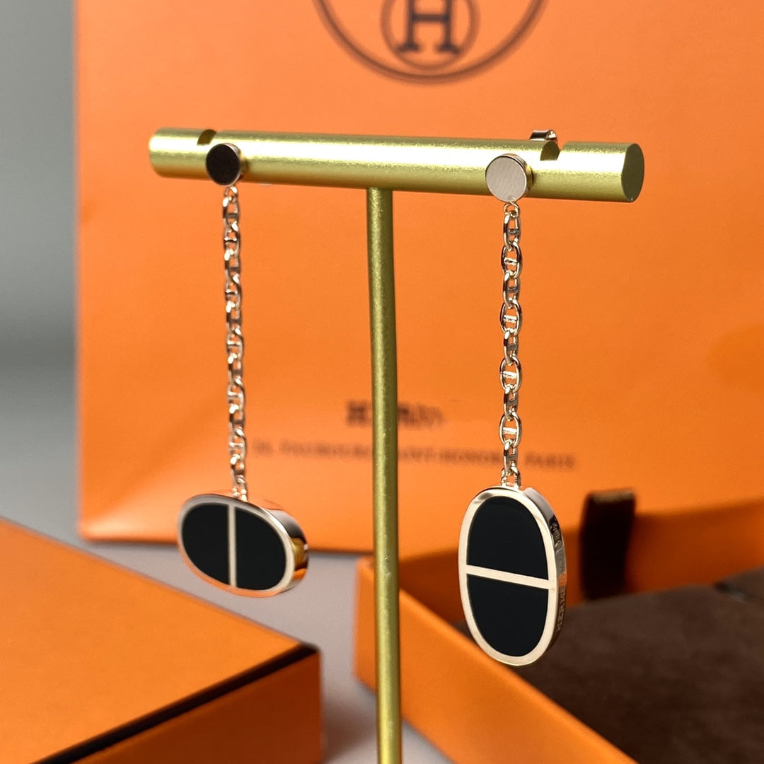 [LuxJewelry]CHAINE VERSO BLACK CERAMIC EARRINGS