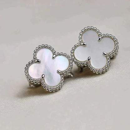 [LuxJewelry]CLOVER MEDIUM 1 MOTIFS  WHITE MOP EARRINGS SILVER