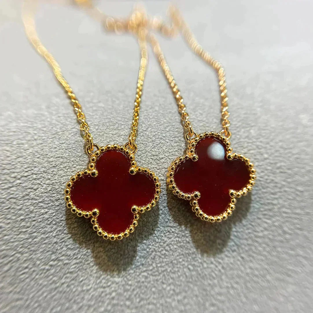 [LuxJewelry]CLOVER 15MM CARNELIAN SINGLE FLOWER NECKLACE