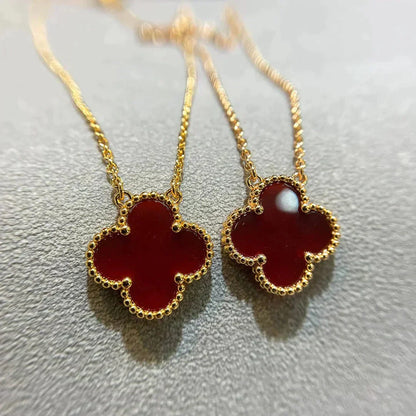 [LuxJewelry]CLOVER 15MM CARNELIAN SINGLE FLOWER NECKLACE