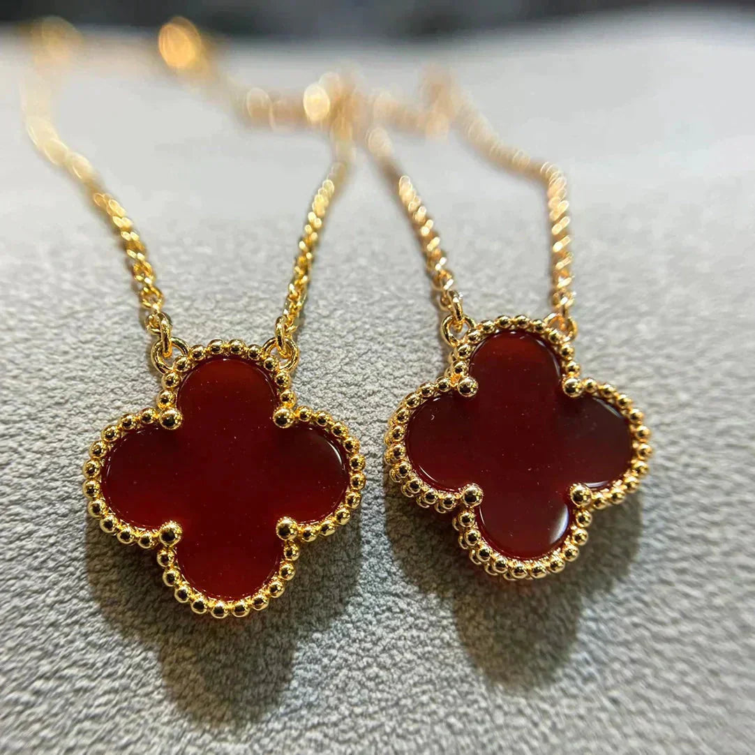 [LuxJewelry]CLOVER 15MM CARNELIAN SINGLE FLOWER NECKLACE