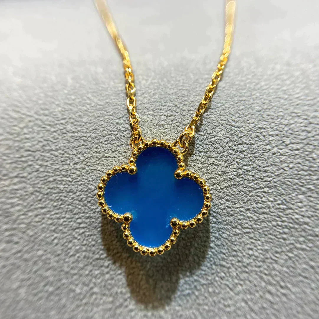 [LuxJewelry]CLOVER 15MM BLUE AGATE NECKLACE