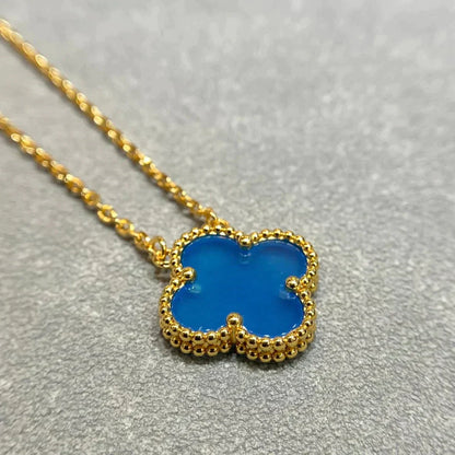 [LuxJewelry]CLOVER 15MM BLUE AGATE NECKLACE