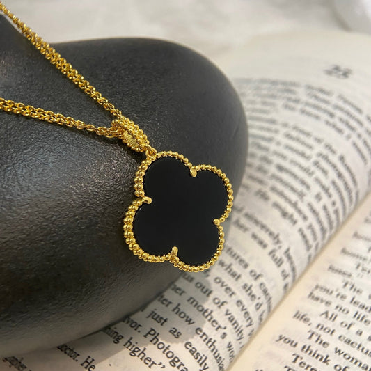 [LuxJewelry]CLOVER 25MM NECKLACE GOLD ONYX