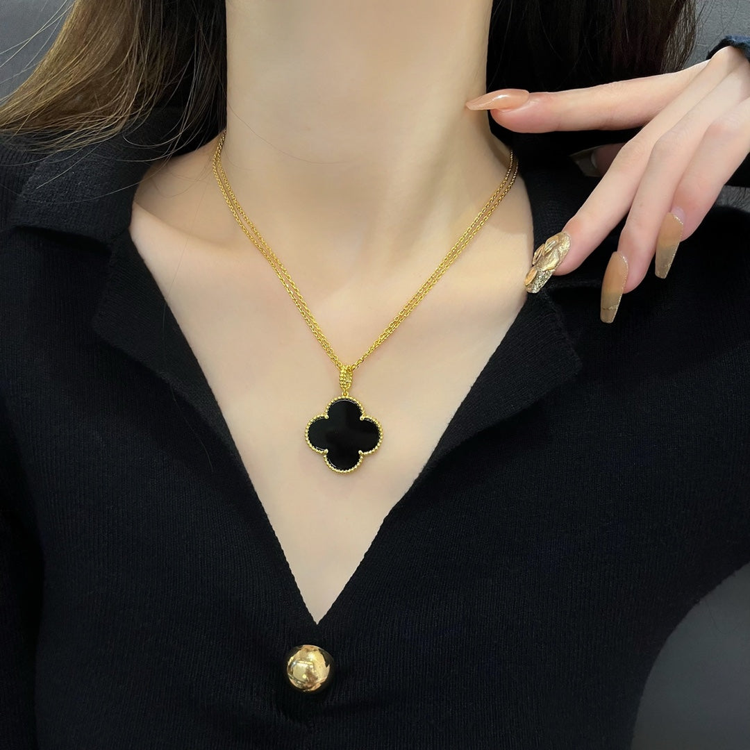 [LuxJewelry]CLOVER 25MM NECKLACE GOLD ONYX