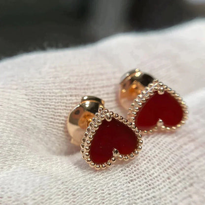 [LuxJewelry]HEART CARNELIAN STUD EARRINGS