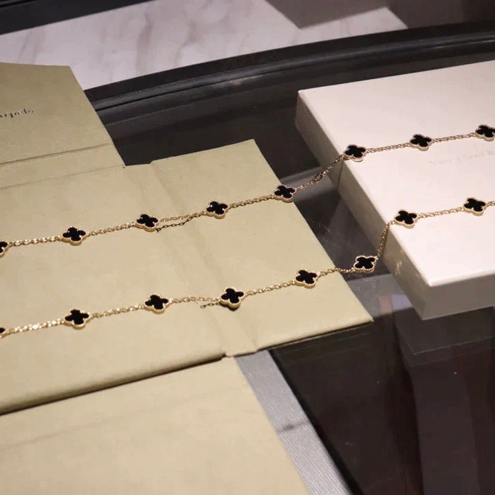[LuxJewelry]CLOVER 20 MOTIFS ONYX NECKLACE