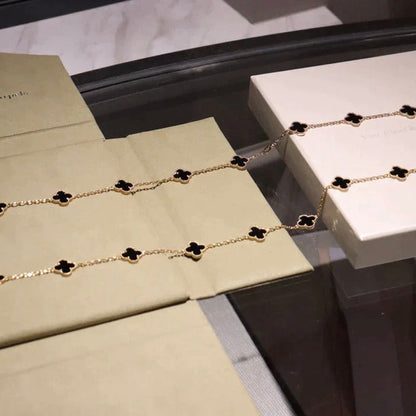 [LuxJewelry]CLOVER 20 MOTIFS ONYX NECKLACE