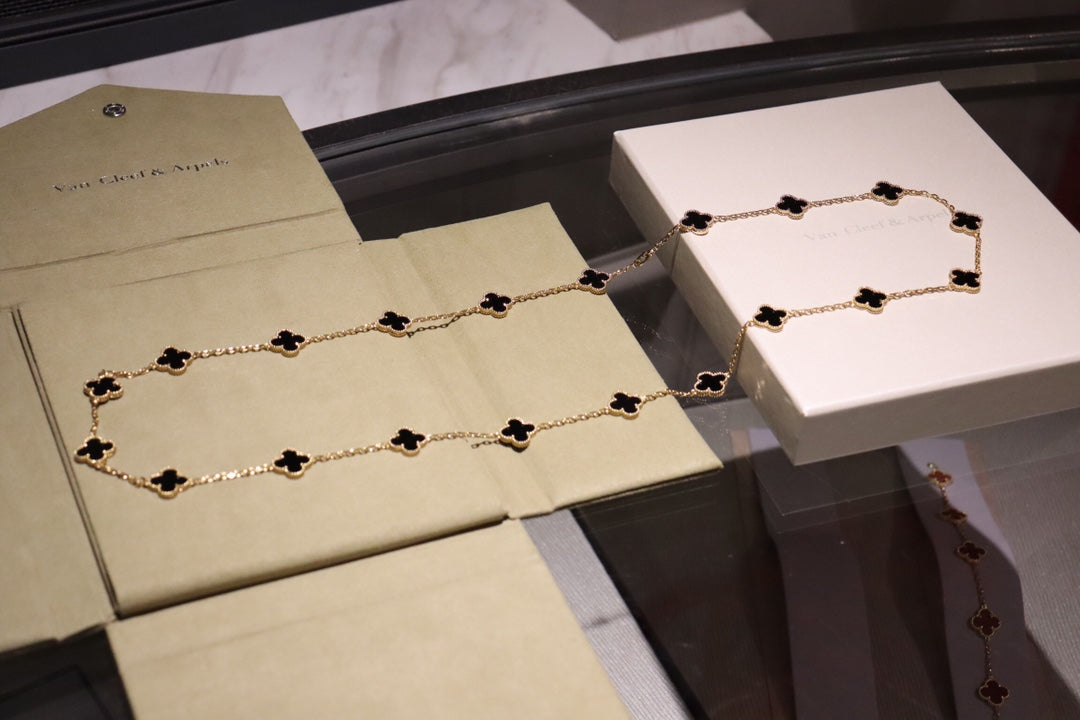 [LuxJewelry]CLOVER 20 MOTIFS ONYX ROSE GOLD