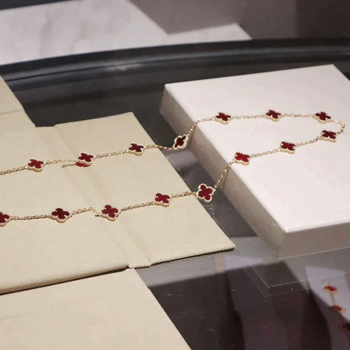 [LuxJewelry]CLOVER 20 MOTIFS CARNELIAN NECKLACE