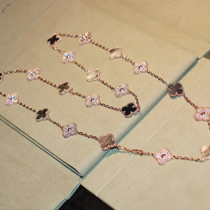 [LuxJewelry]CLOVER 20 MOTIFS DARK MOP DIAMOND  NECKLACE