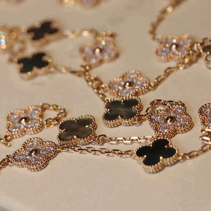 [LuxJewelry]CLOVER 20 MOTIFS DARK MOP DIAMOND  NECKLACE