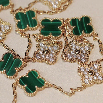 [LuxJewelry]CLOVER 20 MOTIFS MALACHITE DIAMOND NECKLACE