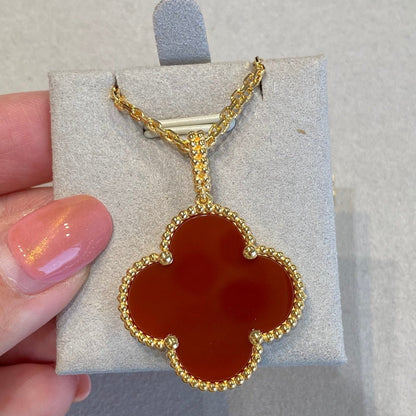 [LuxJewelry]CLOVER 25MM NECKLACE GOLD CARNELIAN