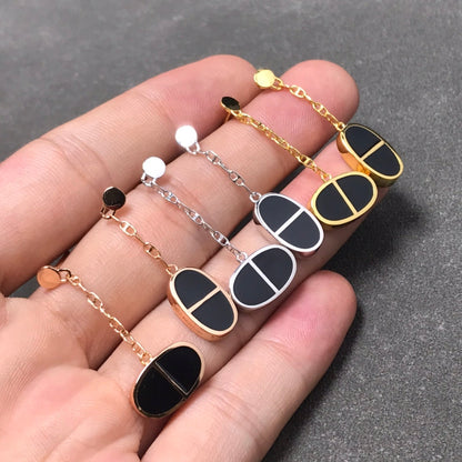 [LuxJewelry]CHAINE VERSO BLACK CERAMIC SILVER EARRINGS