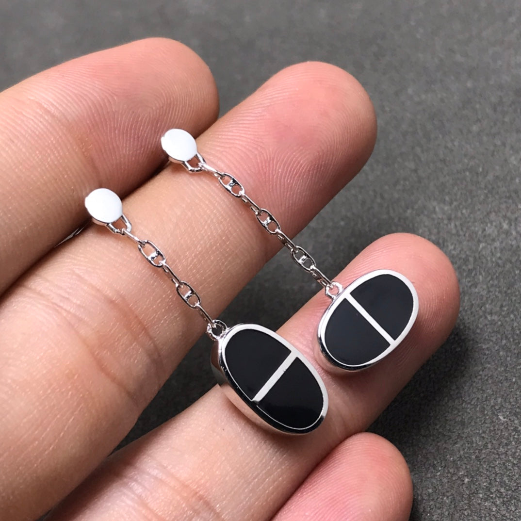[LuxJewelry]CHAINE VERSO BLACK CERAMIC SILVER EARRINGS