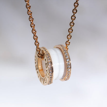 [LuxJewelry]ZERO 1 WHITE CERAMIC PINK GOLD DIAMOND NECKLACE