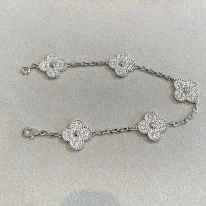 [LuxJewelry]CLOVER 5 MOTIFS  DIAMOND BRACELET SILVER