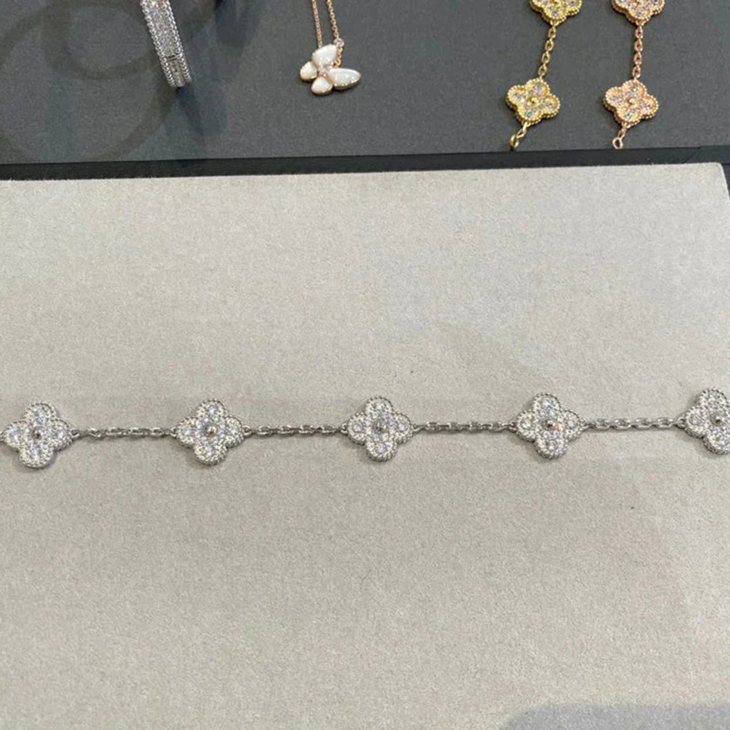 [LuxJewelry]CLOVER 5 MOTIFS  DIAMOND BRACELET SILVER