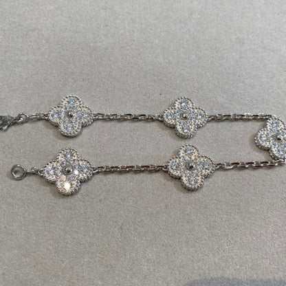 [LuxJewelry]CLOVER 5 MOTIFS  DIAMOND BRACELET SILVER