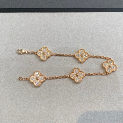 [LuxJewelry]CLOVER 5 MOTIFS  FULL DIAMOND BRACELET