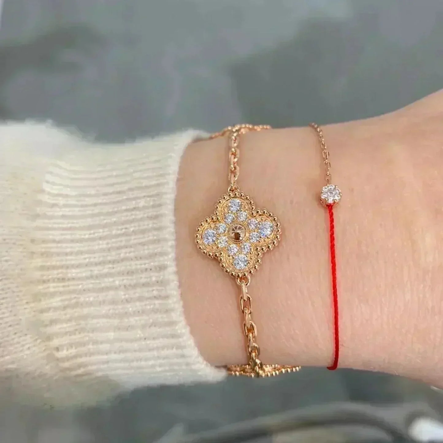 [LuxJewelry]CLOVER 5 MOTIFS  FULL DIAMOND BRACELET