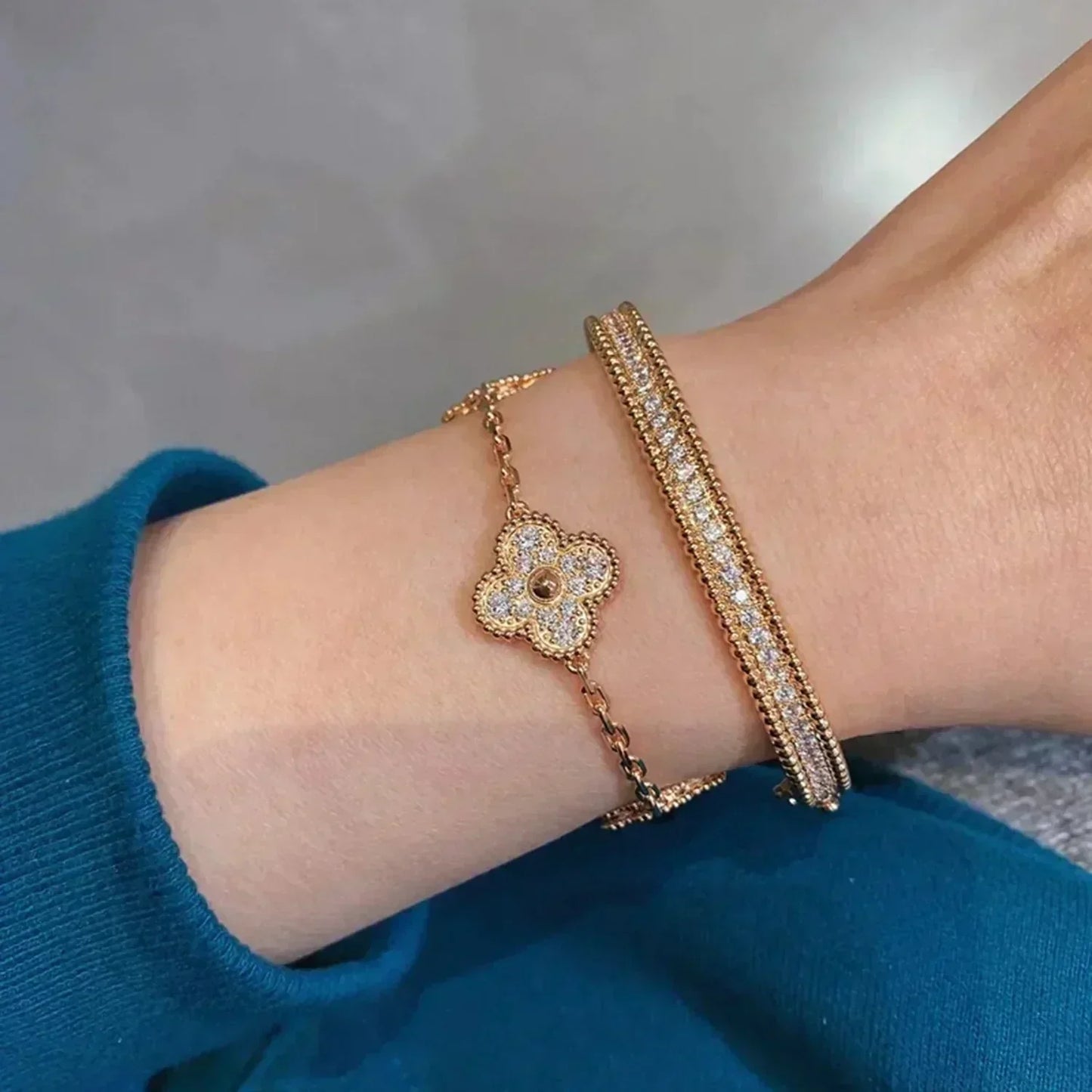 [LuxJewelry]CLOVER 5 MOTIFS  FULL DIAMOND BRACELET