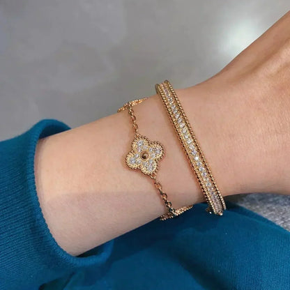 [LuxJewelry]CLOVER 5 MOTIFS  FULL DIAMOND BRACELET