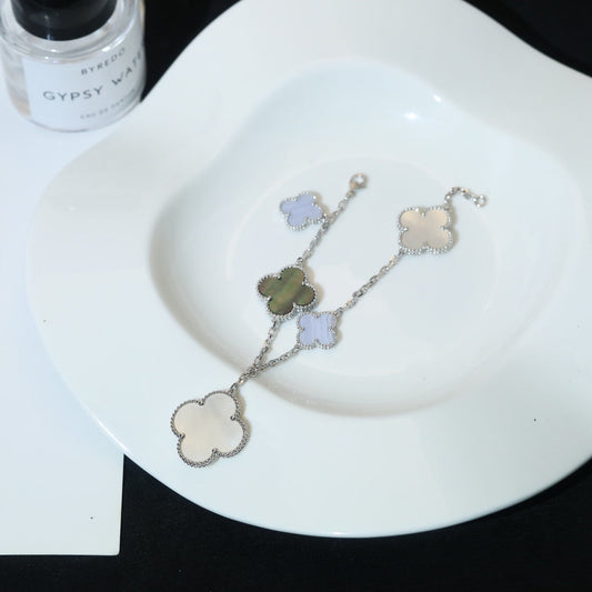 [Top&on]CLOVER BRACELET 5 MOTIFS MOP CHALCEDONY SILVER
