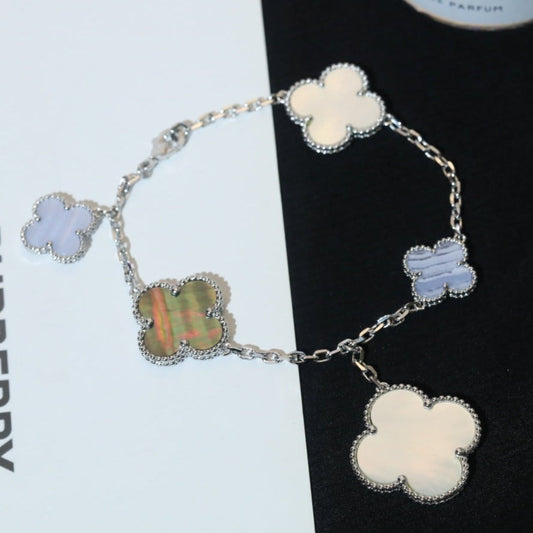 [Top&on]CLOVER BRACELET 5 MOTIFS MOP CHALCEDONY SILVER