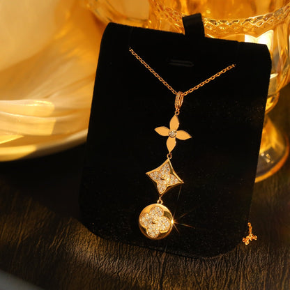 [LuxJewelry]STAR AND SUN DIAMOND PINK GOLD NECKLACE