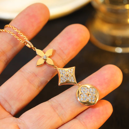 [LuxJewelry]STAR AND SUN DIAMOND PINK GOLD NECKLACE