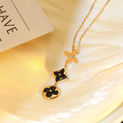 [LuxJewelry]STAR AND SUN ONYX PINK GOLD NECKLACE
