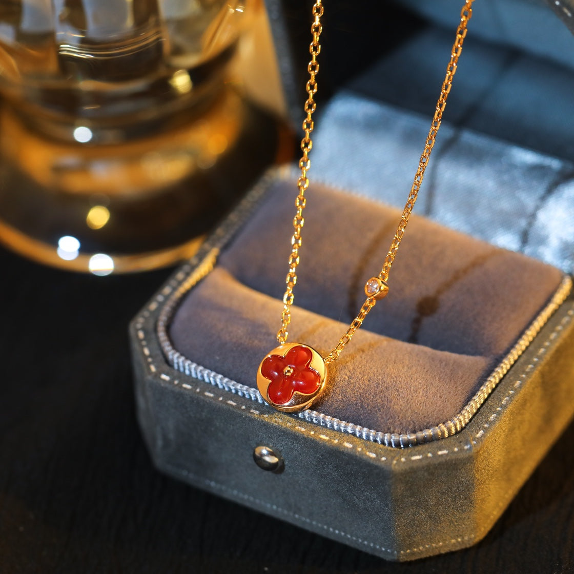 [LuxJewelry]SUN PEDANT PINK GOLD 1 DIAMOND NECKLACE