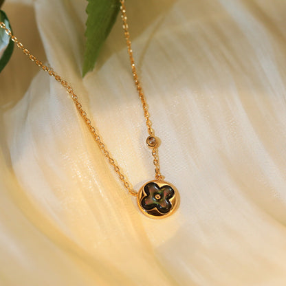 [LuxJewelry]SUN PEDANT PINK GOLD 1 DIAMOND NECKLACE