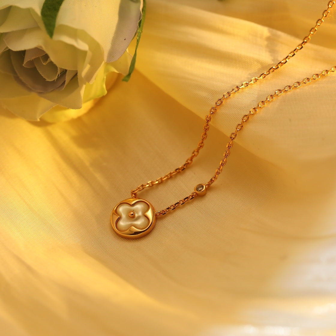 [LuxJewelry]SUN PEDANT PINK GOLD 1 DIAMOND NECKLACE