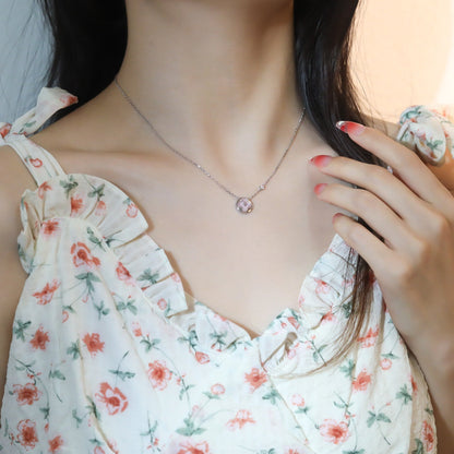 [LuxJewelry]SUN PEDANT PINK GOLD 1 DIAMOND NECKLACE