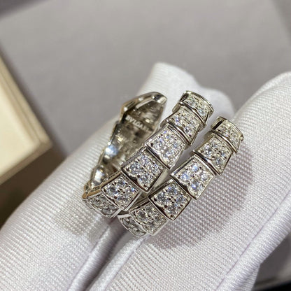 [LuxJewelry]SERPENTI DOUBLE RING SILVER DIAMOND PAVED