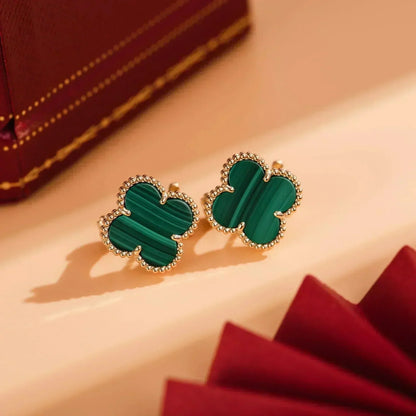 [LuxJewelry]CLOVER MEDIUM 1 MOTIFS MALACHITE  EARRINGS
