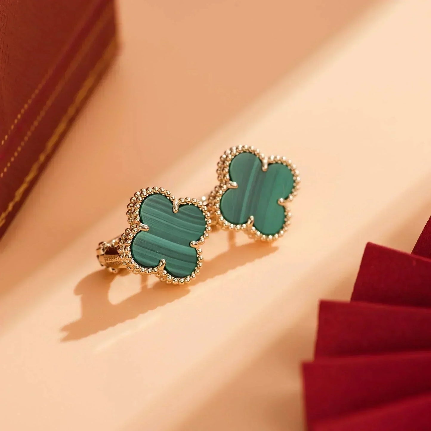 [LuxJewelry]CLOVER MEDIUM 1 MOTIFS MALACHITE  EARRINGS