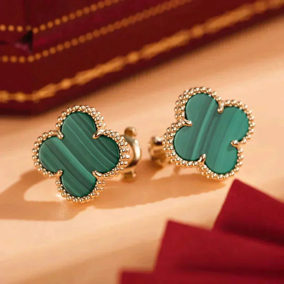 [LuxJewelry]CLOVER MEDIUM 1 MOTIFS MALACHITE  EARRINGS