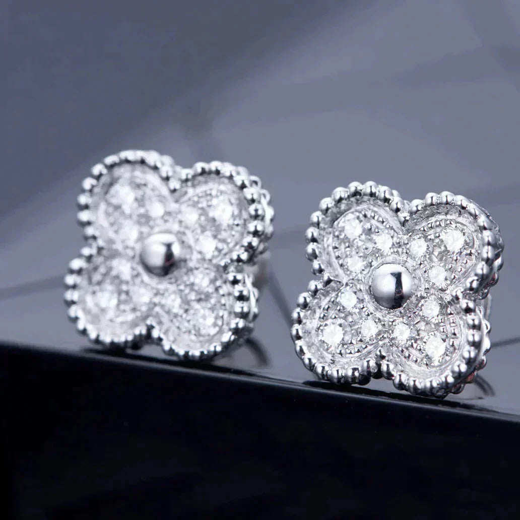 [LuxJewelry]CLOVER 1 MOTIFS DIAMOND STUD EARRINGS SILVER