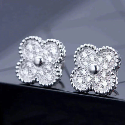 [LuxJewelry]CLOVER 1 MOTIFS DIAMOND STUD EARRINGS SILVER