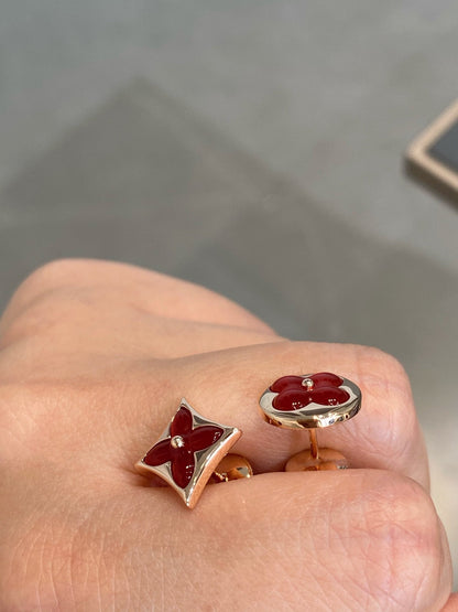 [LuxJewelry]STAR AND SUN PINK GOLD CARNELIAN STUD EARRINGS
