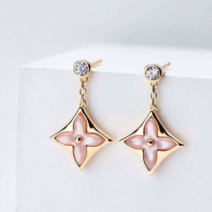 [LuxJewelry]DOUBLE STAR PINK GOLD MOP DROP EARRINGS