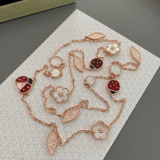[LuxJewelry]LUCKY SPRING 15 MOTIFS ROSE GOLD NECKLACE