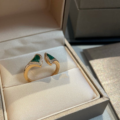 [LuxJewelry]DREAM MALACHITE DIAMOND OPEN RING