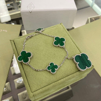 [LuxJewelry]CLOVER 5 MOTIFS SIVLER MALACHITE BRACELET