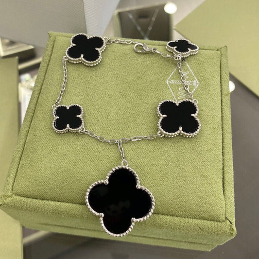 [Top&on]CLOVER 5 MOTIFS SIVLER ONYX BRACELET