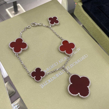 [LuxJewelry]CLOVER 5 MOTIFS SIVLER CARNELIAN BRACELET